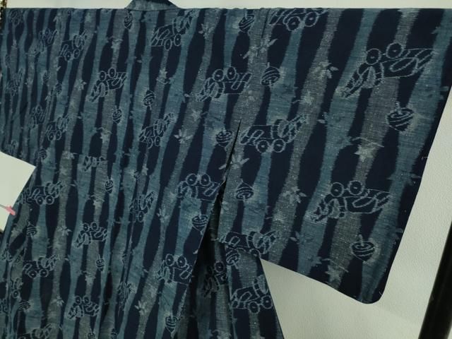 平和屋着物□極上 久留米絣 単衣 綿 正藍絵絣 玩具文様