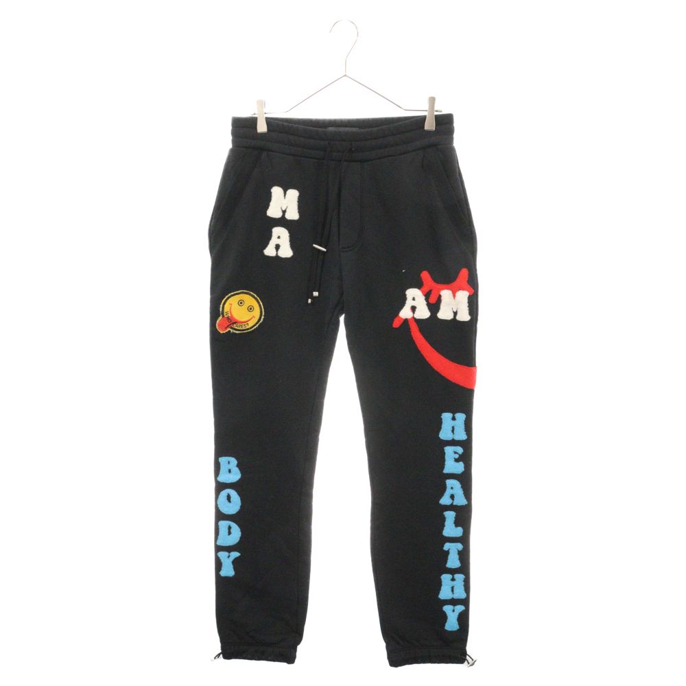 AMIRI (アミリ) A LOVE MOVEMENT EDITION HEALTHY BODY PANTS パッチワーク スウェット パンツ ブラック 30145979DK
