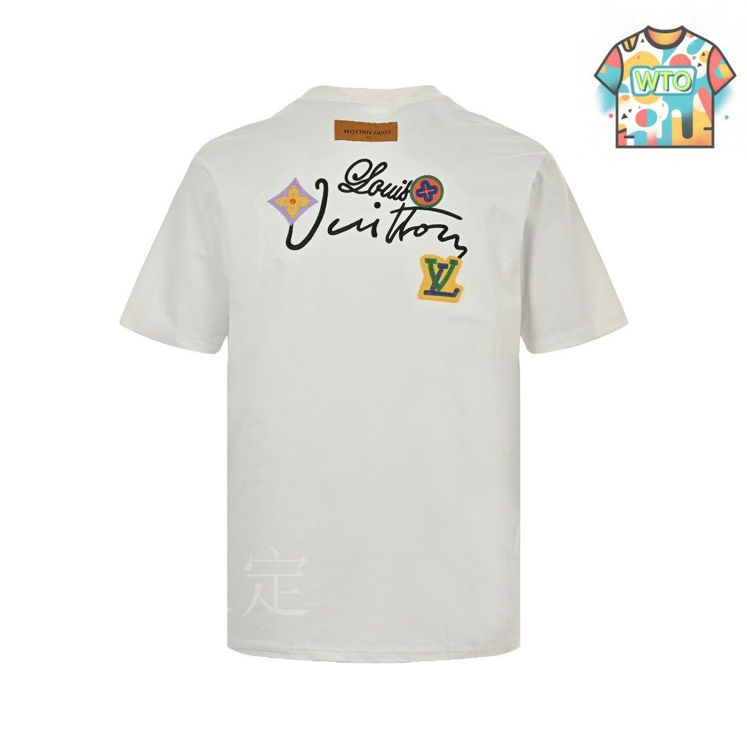 華やかデザイン☆Louis Vuittonフラワーロゴ 刺繍 半袖Tシャツ 今日特価】Louis Vuitton フラワーアルファベット刺繍 ショート