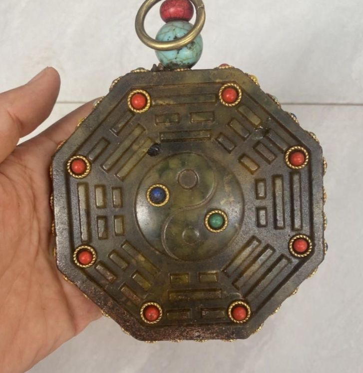 骨董品コレクション天然玉八卦皿ストラップ多宝象嵌玉璧八卦品相完全古風古風古式