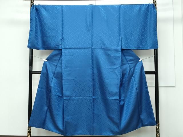 平和屋着物 上 男性 色無地 紋付き羽織セット キングサイズ 御召御納戸色地 花菱地紋 舞台衣装 洗える着物 s 5