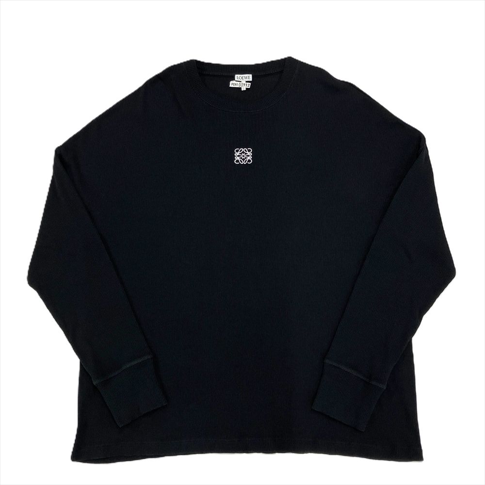 ロエベ LOEWE オーバーサイズフィット ロングスリーブ 長袖Ｔシャツ コットン H526Y22XAY ブラック SS（XS） アナグラム 刺繡ロゴ メンズ【中古】