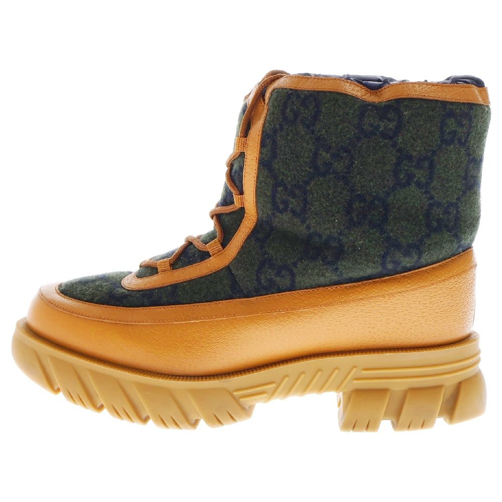 GUCCI (グッチ) レザーウール切替 アンクルブーツ ブラウン/カーキ