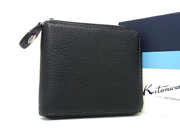 Kitamura キタムラ レザー ラウンドファスナー 財布 ウォレット 小銭入れ 札入れ メンズ ブラック系 FM7791