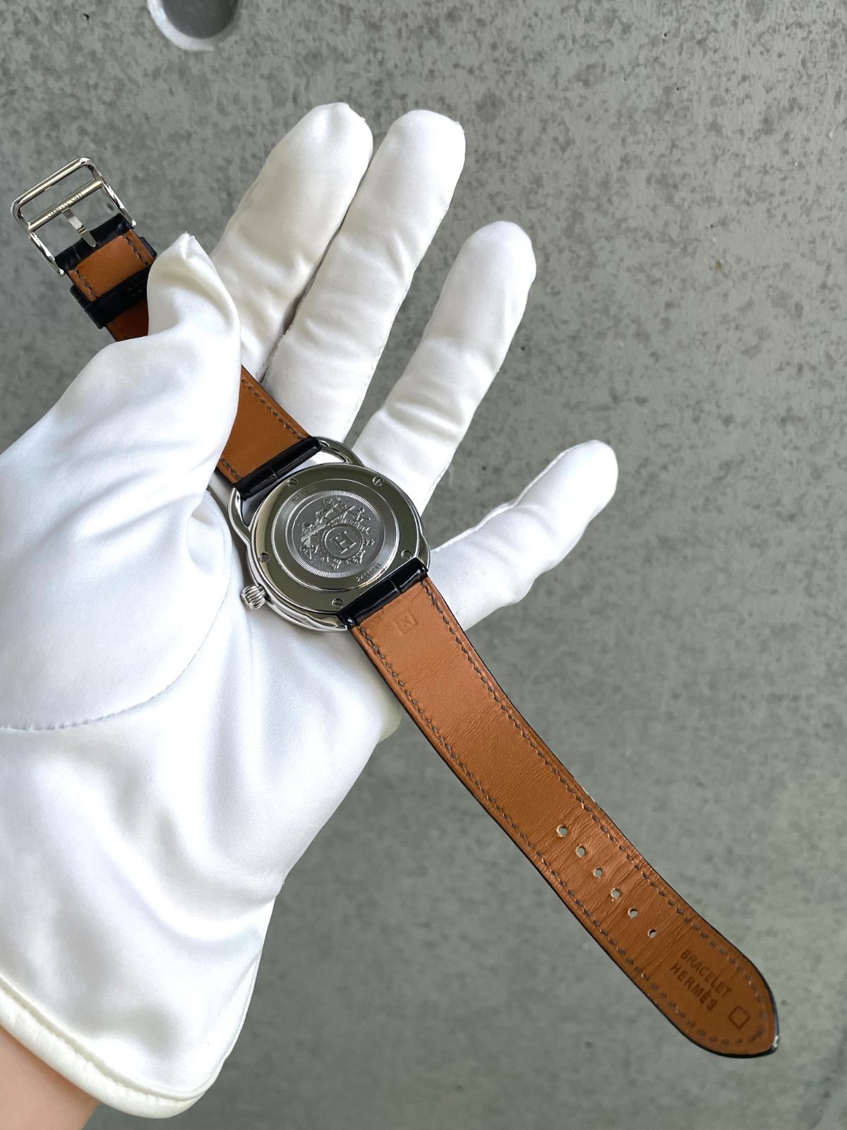 美品 Hermes エルメス アルソー グレー文字盤 AR5.710 メンズ デイト