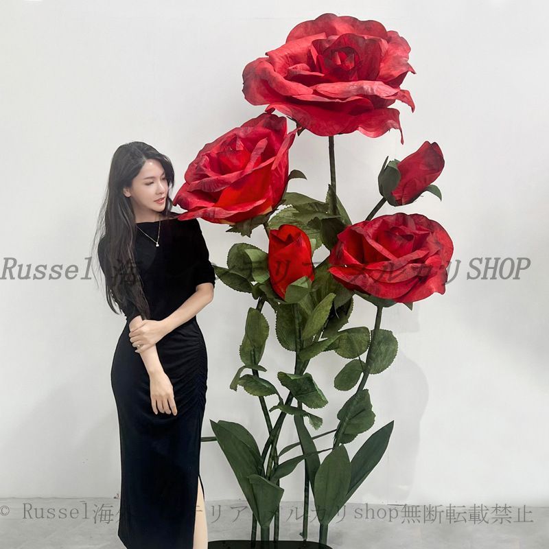 フェイク フラワー 薔薇 大きめ デコレーション 床置き おしゃれ かわいい 巨大 インテリア 造花 結婚式 イベント ディスプレイ 店舗 装飾 白 レッド