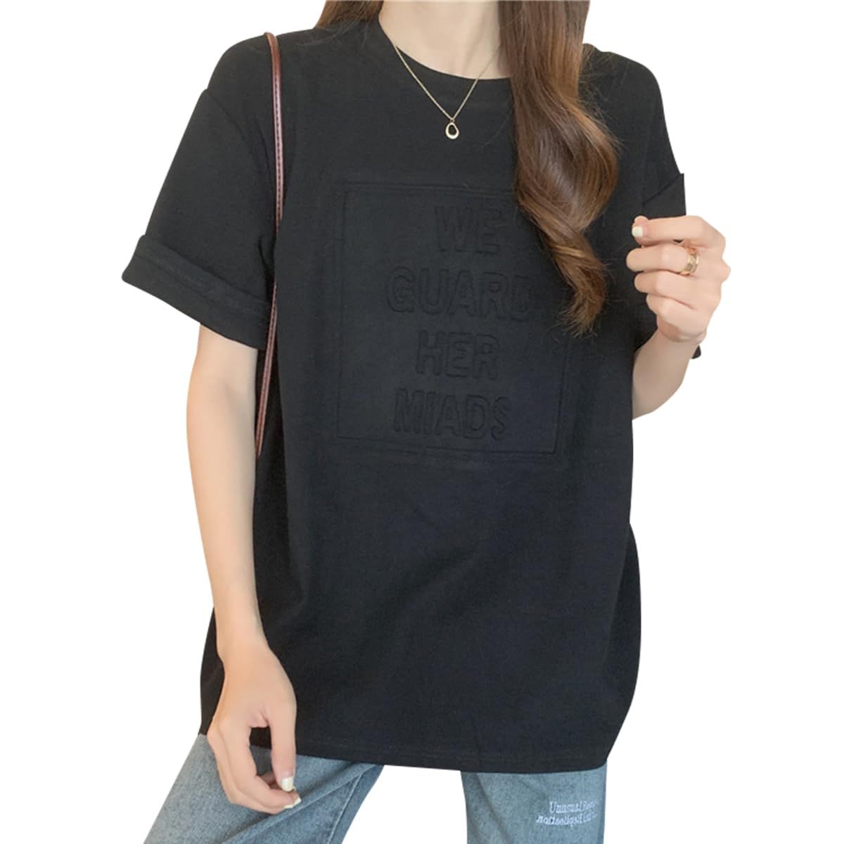 ウェアビー] 立体ロゴ オーバーサイズ Tシャツ エンボス加工 半袖 