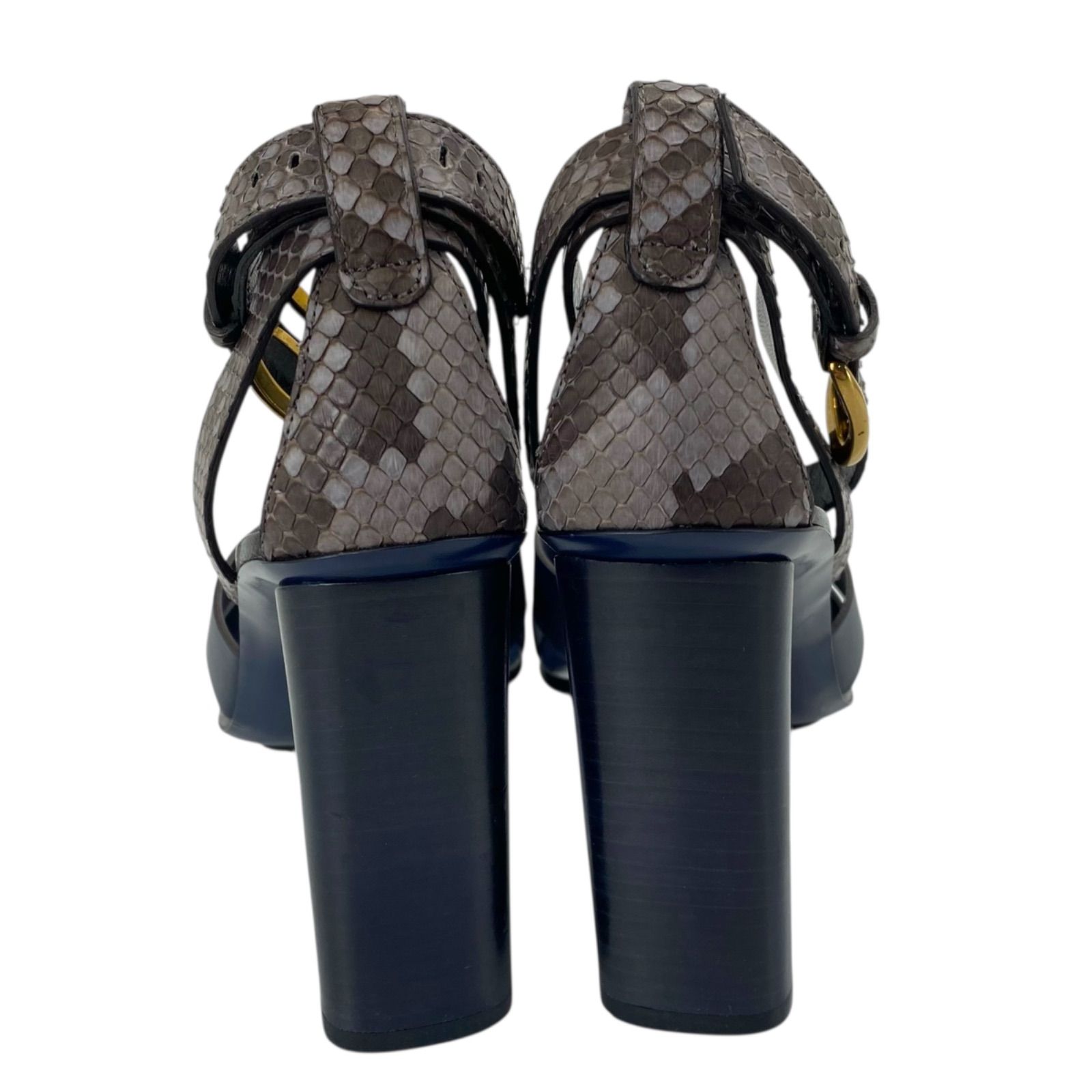 GUCCI アンクルストラップ ミュール ネイビー/グレー GUCCI アンクルストラップ ミュール ネイビー/グレー