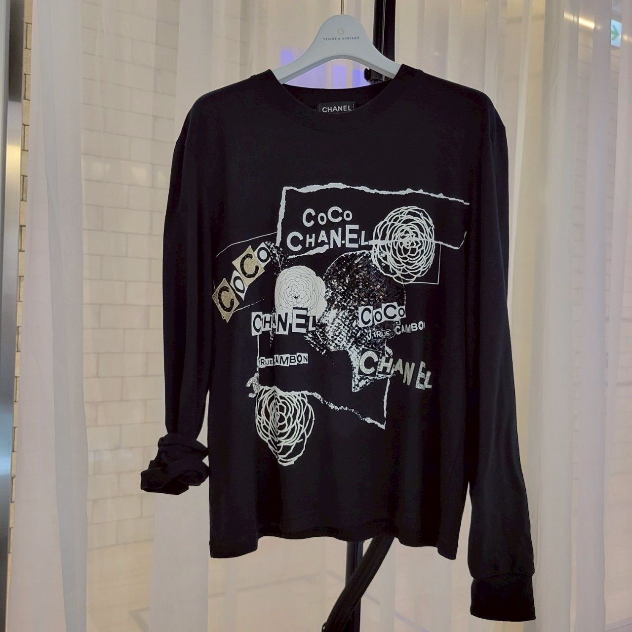 シャネル CHANEL ココマーク コットン ロングTシャツ ブラック