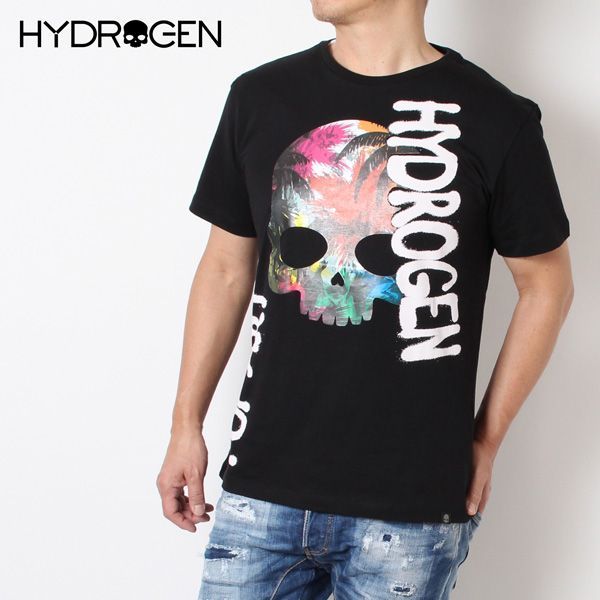 ハイドロゲン HYDROGEN  パームスカルプリント Tシャツ【ブラック】 MT0007  007/【2024SS】m-tops