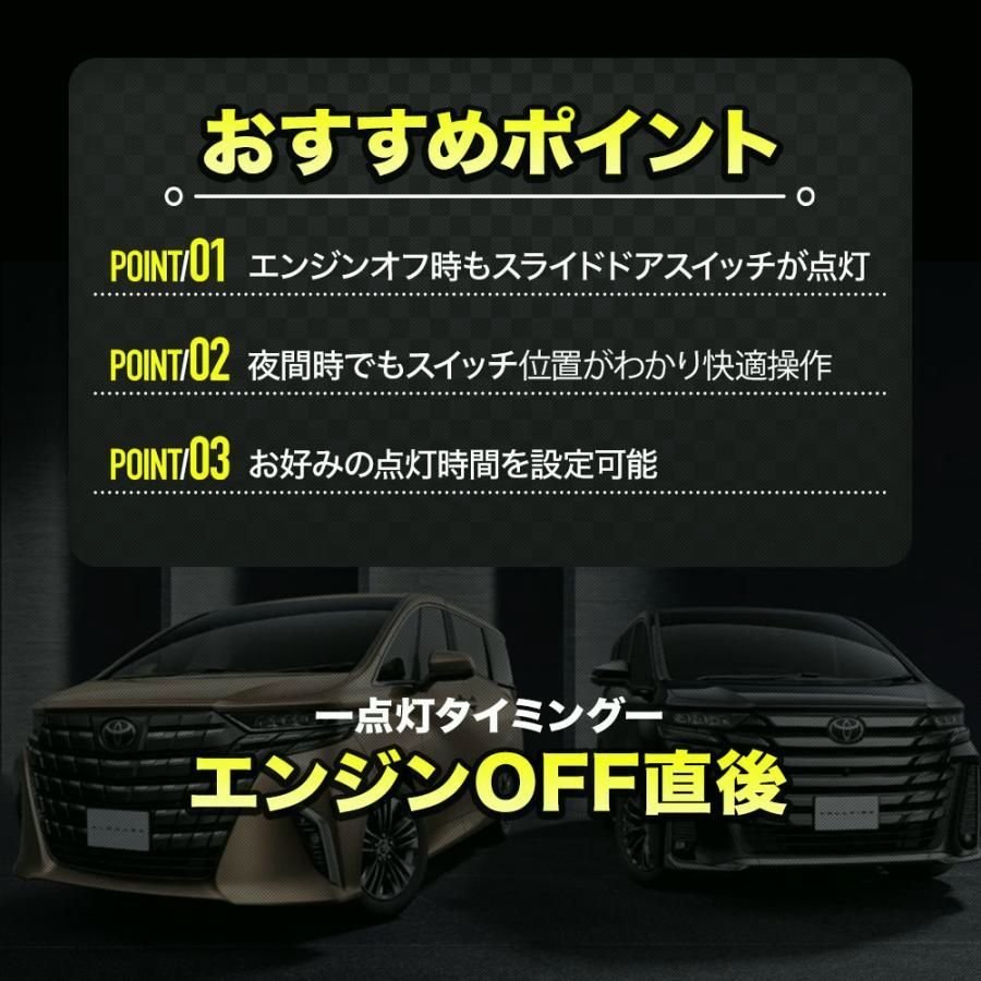 送料無料 アルファード40系 ヴェルファイア40系 スライドドアスイッチ点灯キット スライドドアスイッチ カプラーオン ドレスアップ トヨタ シェアスタイル
