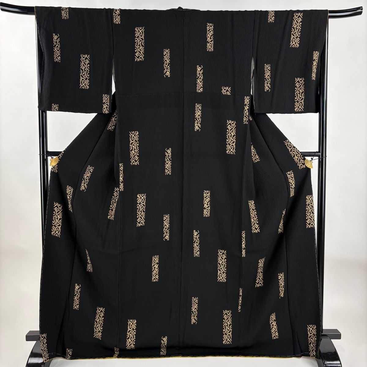 小紋 身丈171.5cm 裄丈67cm M 袷 幾何学模様 黒 正絹 名品