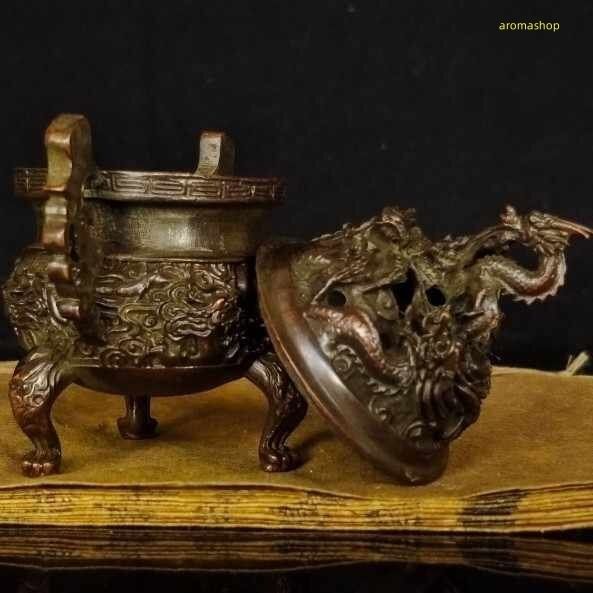 中国式 九龍鼎 九龍丹炉 香炉塔 香炉 茶道 茶芸 置物 純銅 紫銅