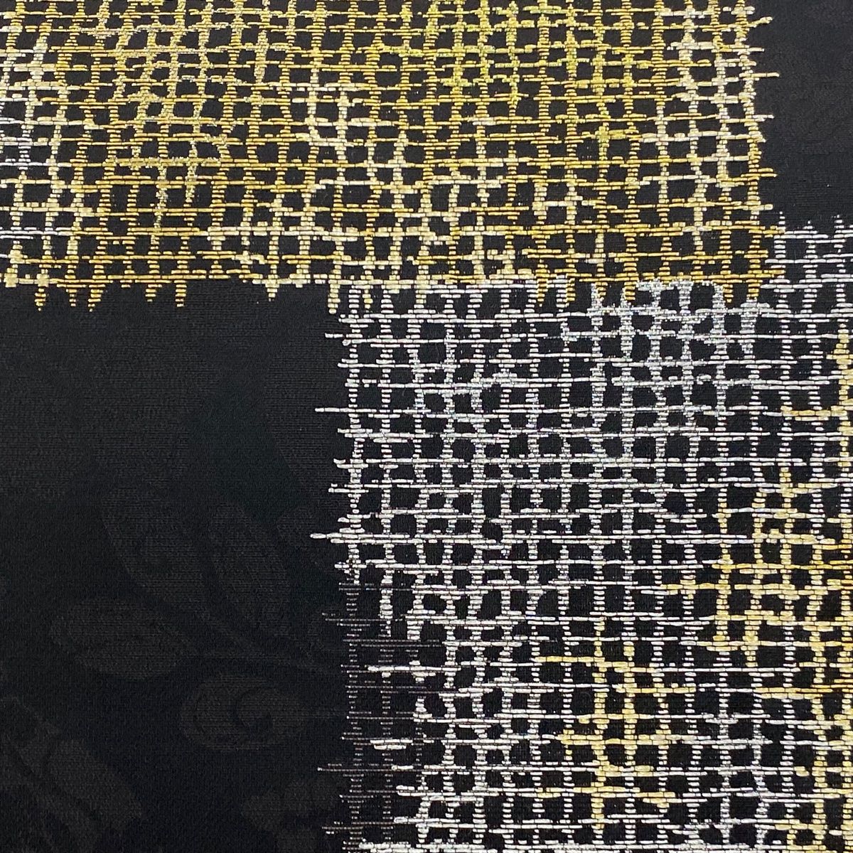 袋帯 やまと 幾何学模様 草花 金銀糸 黒 六通 正絹