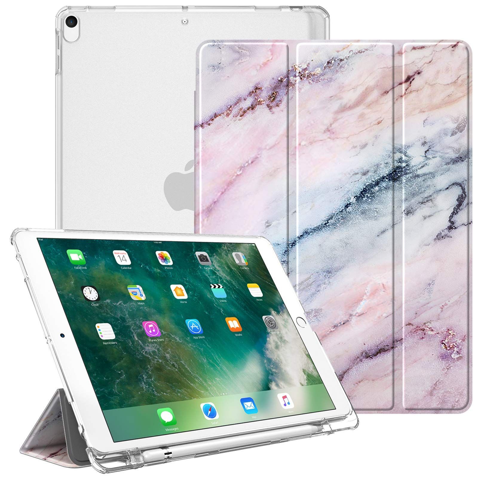 【在庫セール】Air3 10.5インチ ケース/iPad Pro iPad 10.5 2017 iPad ケース バックカバー Apple ケース Pencil 収納可能 三つ折スタンド 2019 スリープ機能 軽量 薄型 Air 半透明 傷つけ防止 PUレザ