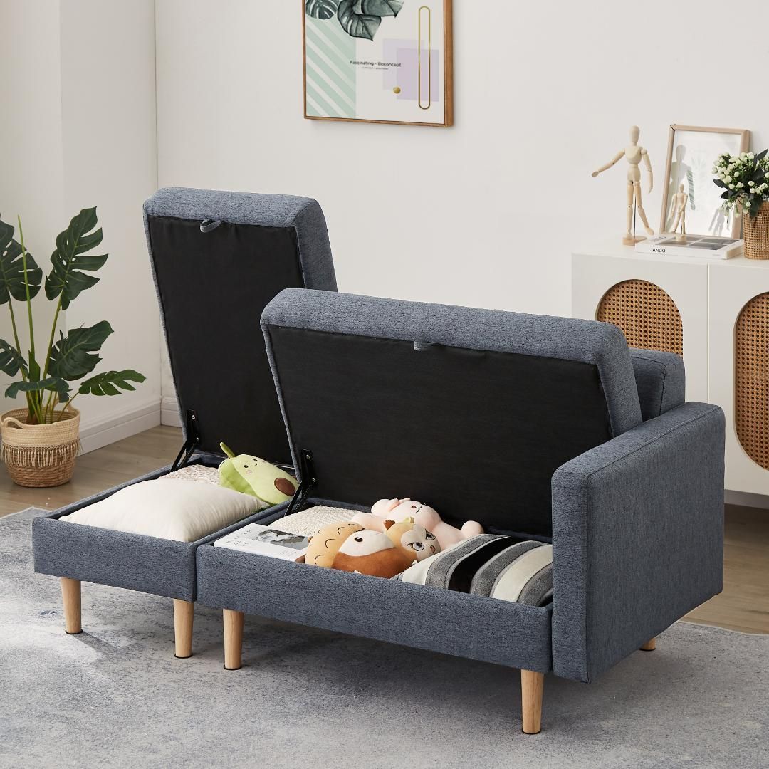 ソファ2人掛け収納付き オットマン付き ファブリック肘掛け木脚外し可能ローソファ ソファ 2人掛け 収納付き オットマン付き ファブリック 肘掛け 木脚