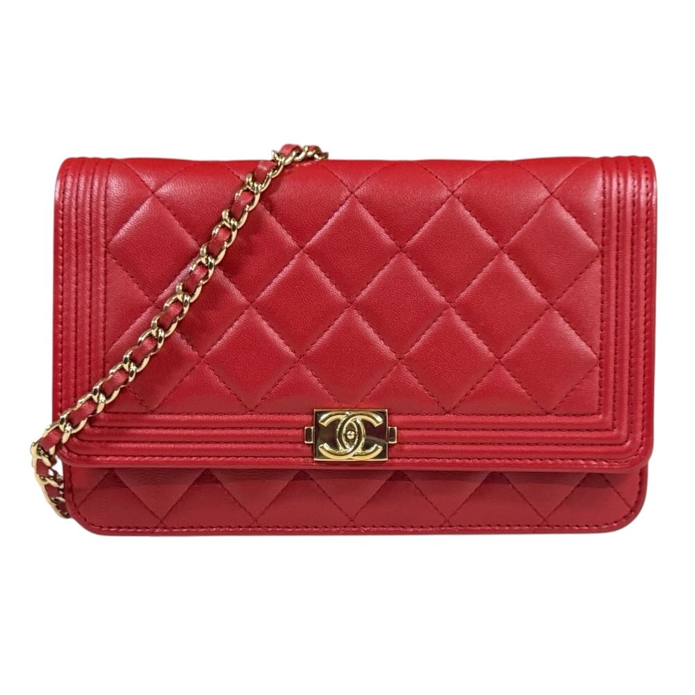 シャネル CHANEL ショルダーバッグ ボーイシャネル レザー レッド×ブラック レディース 送料無料【中古】 z8671 シャネル ボーイシャネル ショルダーバッグ レザー レッド レディース