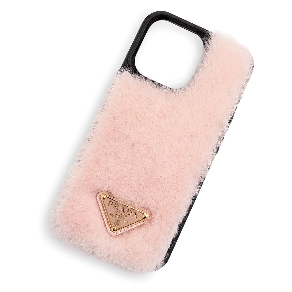 プラダ シアリング トライアングルロゴ iPhone 15 Pro Max 携帯 スマホ スマートフォンケース シープファー ピンク 1ZH149 PRADA ♥品