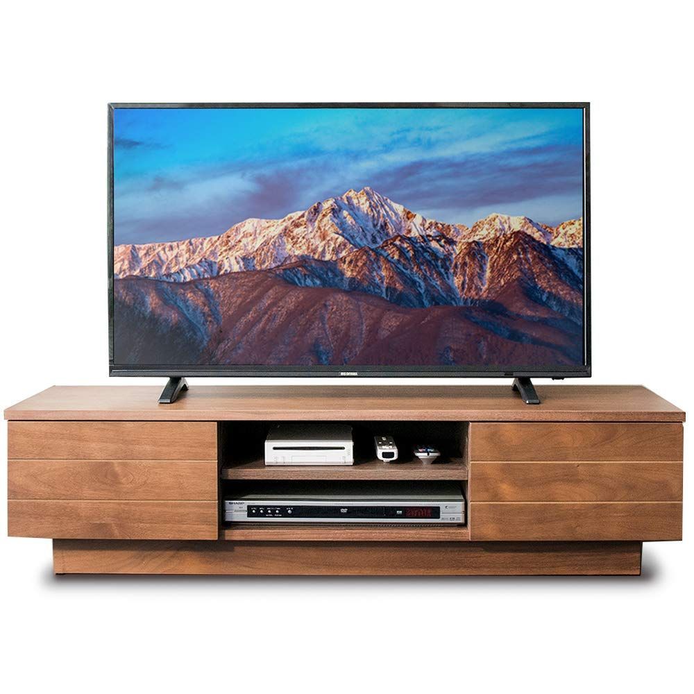 耐荷重30kg 完成品 扉付 引き出し付き T-OTV-120 天然木 ブラウン 43型 40型 高さ31cm 奥行35.2cm 幅120cm ローボード テレビ台 アイリスプラザ 40-43型推奨