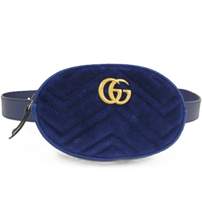 GUCCI ウエストバッグ GGマーモント ベロア スエード ブルー系 476434