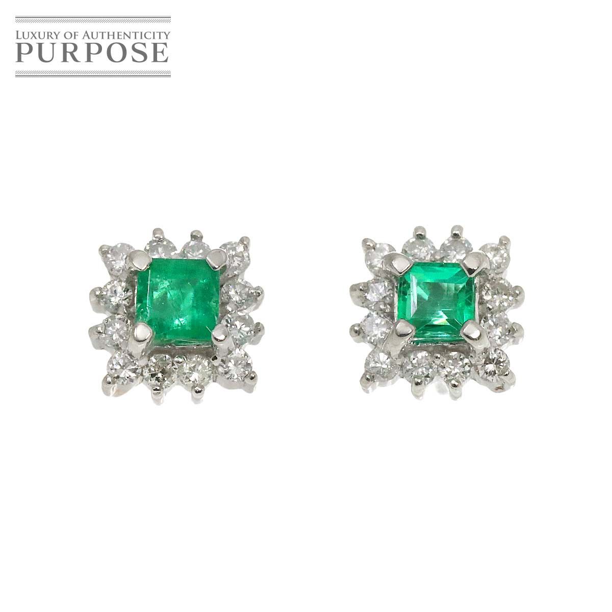 エメラルド ダイヤ 0.15ct×2 Pt ピアス プラチナ Emerald Earrings Pierced 90281865