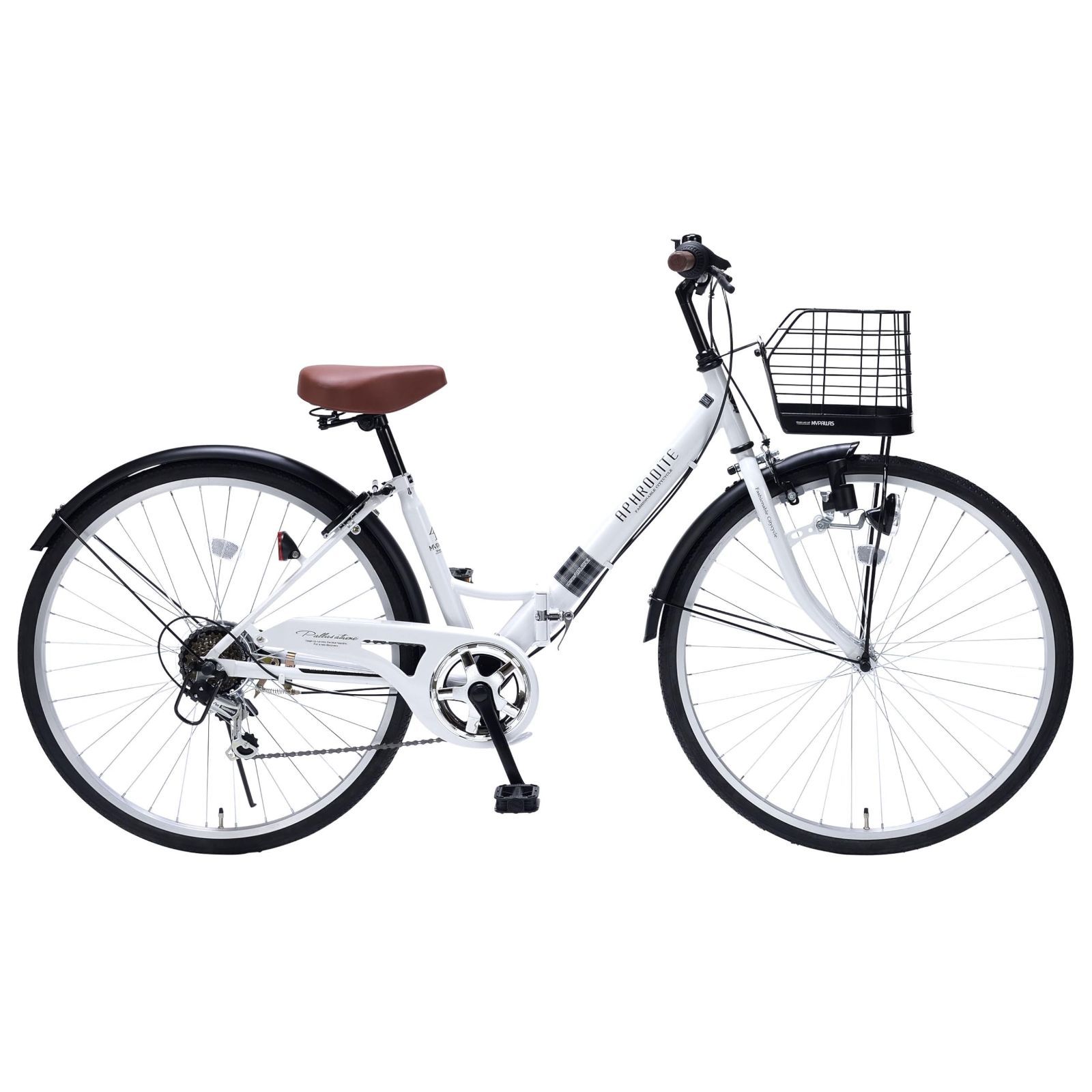 パンクしにくい自転車 LEDダイナモライト シマノ6段ギア バスケット・カギ付 カジュアルカラー MYPALLAS(マイパラス)折畳シティサイクル26インチ MC507 VALORE
