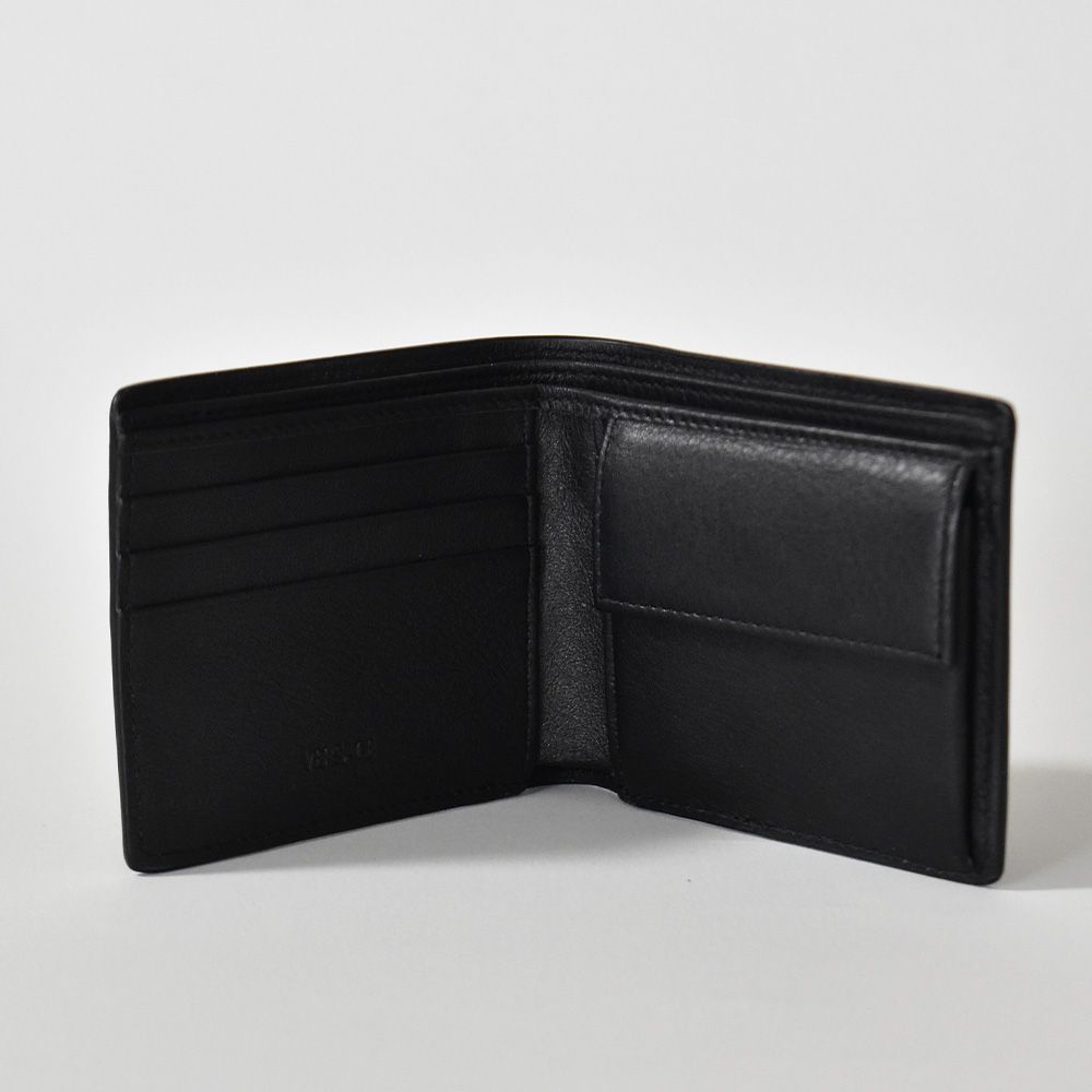 本物美品■ヴェルサーチ■メデューサ/ブラックレザー/DPU6737小銭入れ付財布 ヴェルサーチ クロコ型押しレザー メデューサ グレカ模様 二