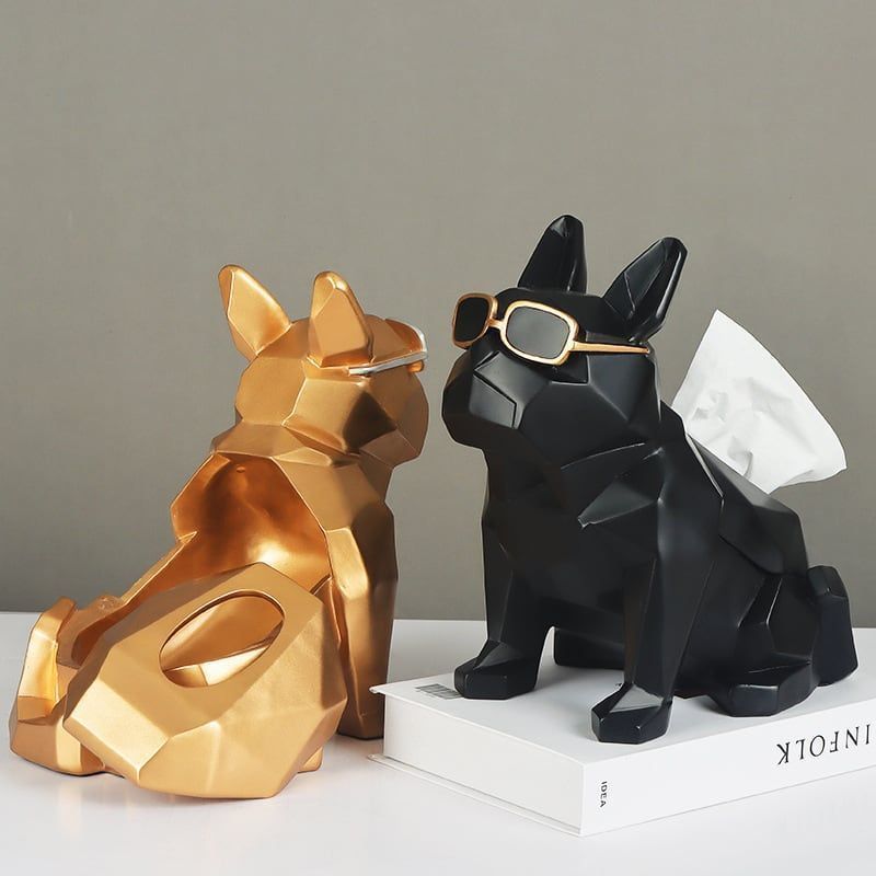 置物 オブジェ サングラス 犬 ティッシュケース ボックス 闘犬 オーナメント 雑貨 カバー ホルダー 収納 インテリア 動物 彫像 ブラック ブ