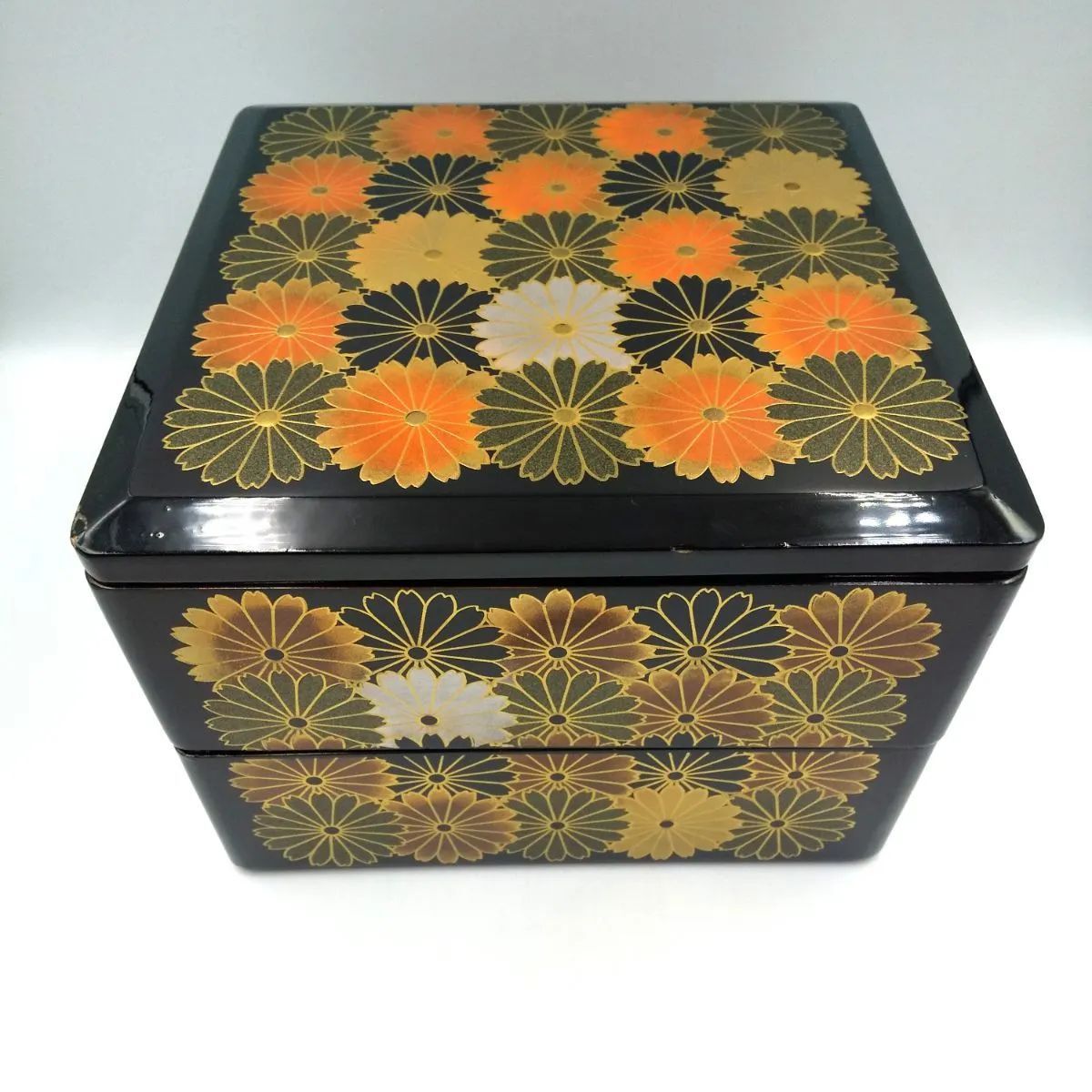 重箱 二段重 7.5寸 漆器 漆 菊模様 新品未使用