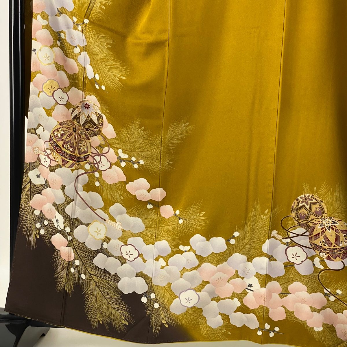 振袖 身丈160cm 裄丈66.5cm M 袷 袋帯フルセット 手鞠 松梅 金糸