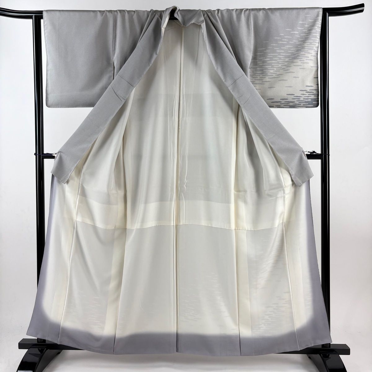 付下げ 身丈173cm 裄丈67cm M 袷 落款 椿 草花 青灰色 正絹 秀品