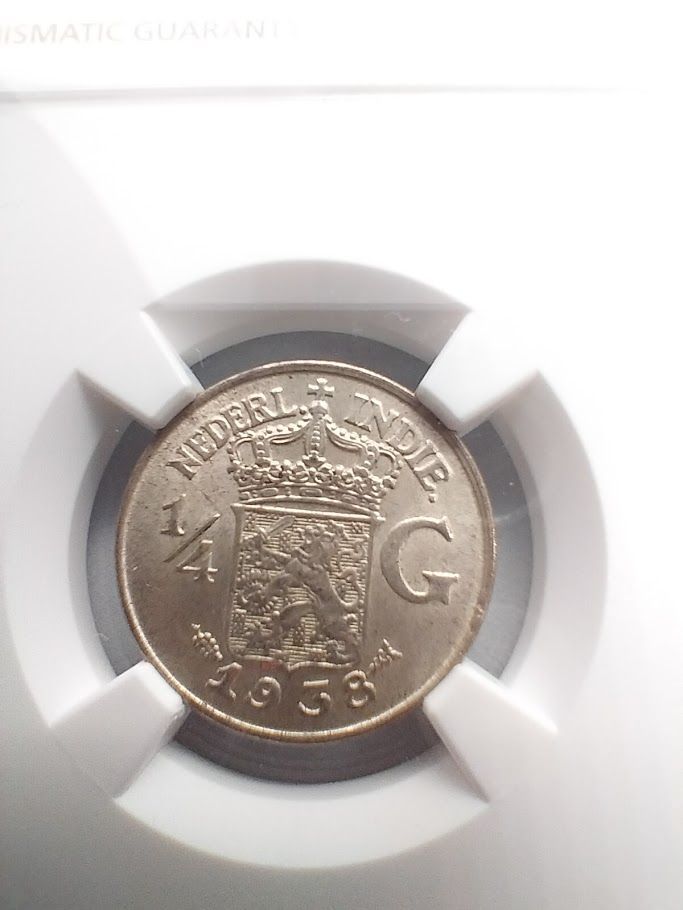 NGC MS63 1938 オランダ領インド 1/4G銀貨 NGC MS63 1938 オランダ領インド 1/4G銀貨 NGC MS63 1938 オランダ領