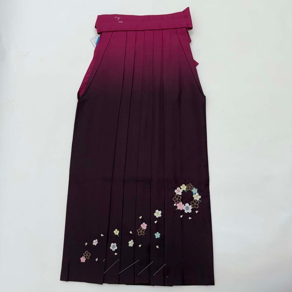 袴 2L size 紐下丈98.5cm 行灯袴 卒業袴 女性用袴 ぼかし 刺繍 エンジ ピンク 4730