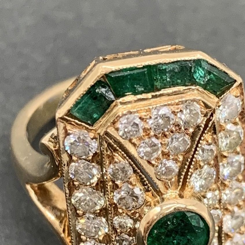 ダイヤ エメラルド デザイン リング K18 指輪 12号 9.2g ダイヤ38粒  