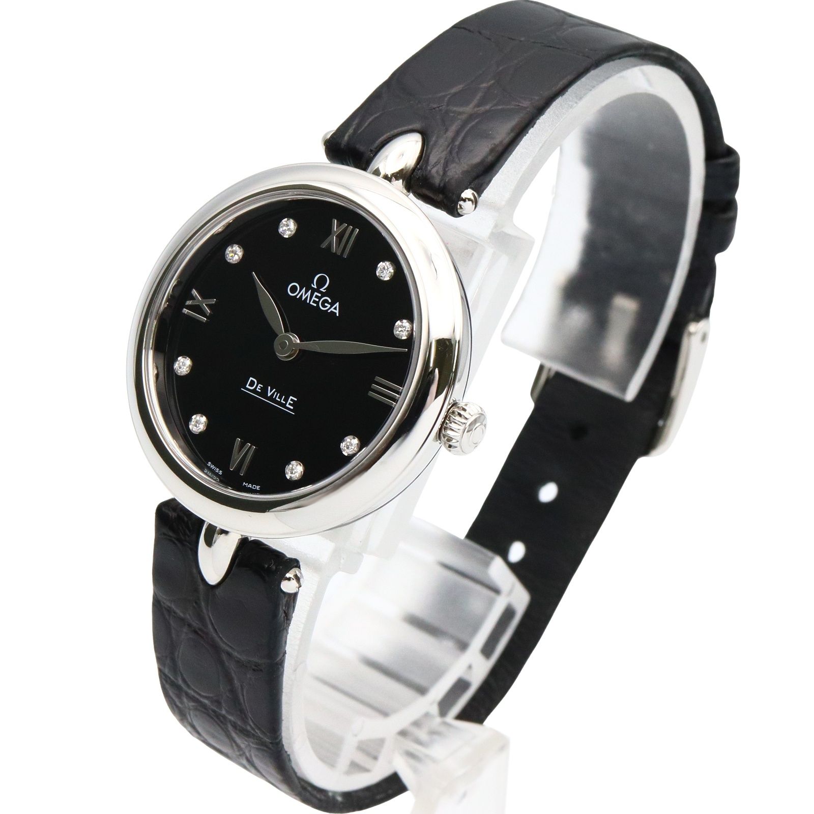 オメガ OMEGA 腕時計 デ ビル プレステージ 424.13.27.60.51.001 ブラック ダイヤモンド ステンレススチール デ ビル プレステージ レディース Used A