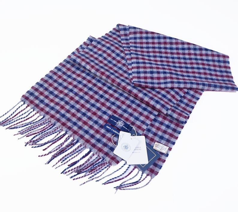 ●J.PRESS ジェイプレス カシミヤ100% マフラー リバーシブル カシミヤマフラー チェック×ストライプ （マフラー