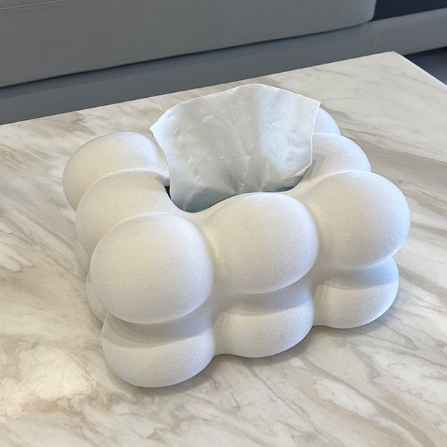 もこもこ ティッシュボックス ティッシュケース カバー ホルダー 収納 かわいい おしゃれ 北欧 白 ホワイト ライトピンク.