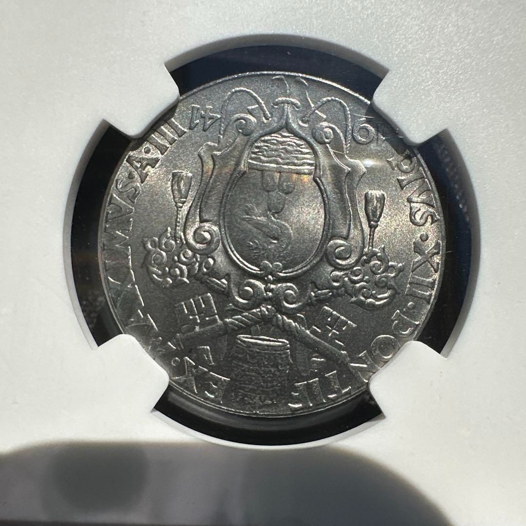 銀貨】1941年 バチカン市国 2リラ NGC MS64／戦前最後の銀貨・ピウス12