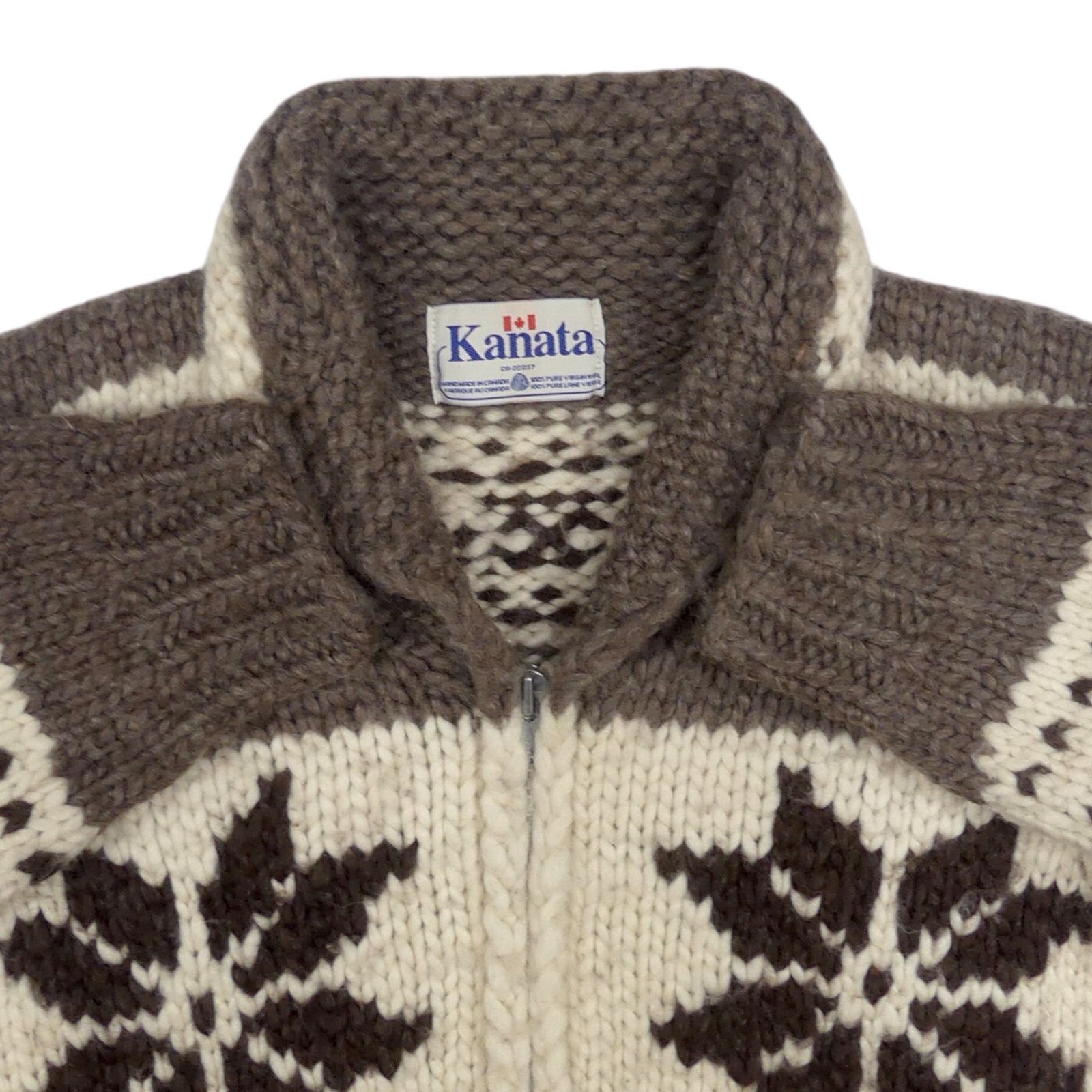 カウチン セーター kanata ハンドニット XL カナダ製 カナタ 雪柄 茶 