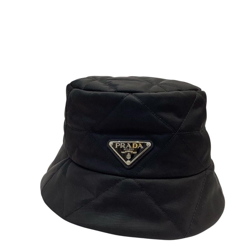プラダ PRADA Re-Nylon バケットハットキルティング バケットハット Sサイズ 三角ロゴ トライアングルプレートブラック 1HC325 KB-9639