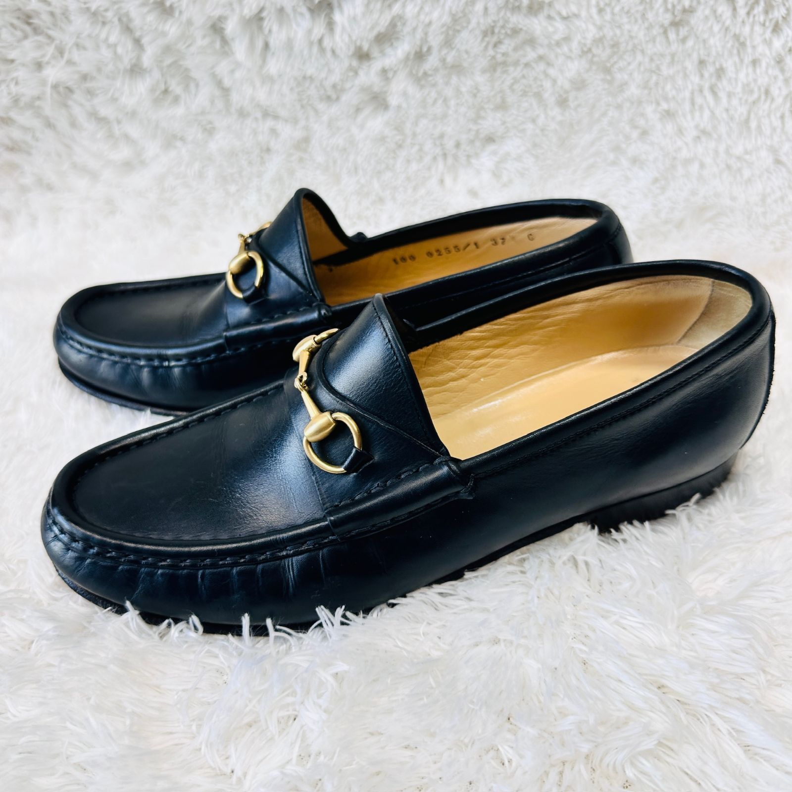 A21】GUCCI グッチ 靴 ローファー 黒 馬具飾り サイズ37 1/2 C