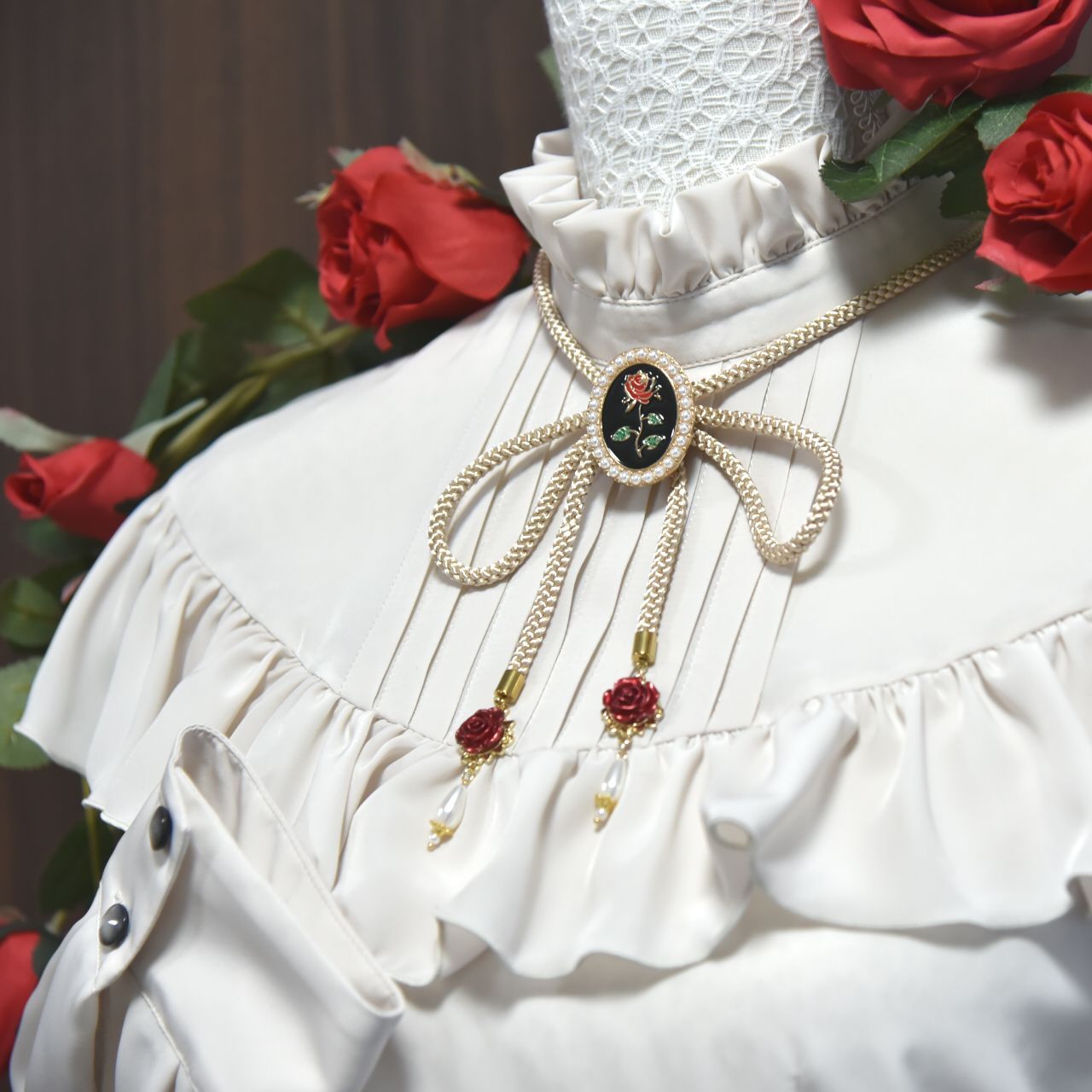 ループタイ【薔薇色の恋】◇ハンドメイド クラシカル メンズ 十字架 