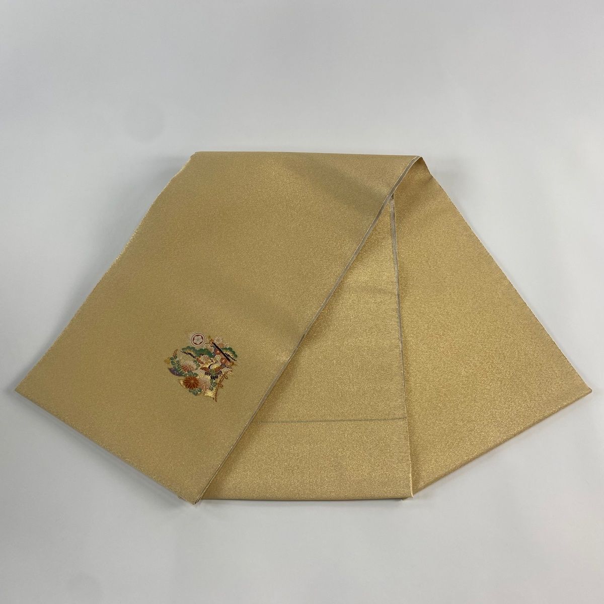 在庫一掃】 袋帯 秀品 雲文 霞 金銀糸 箔 金色 お太鼓柄 正絹