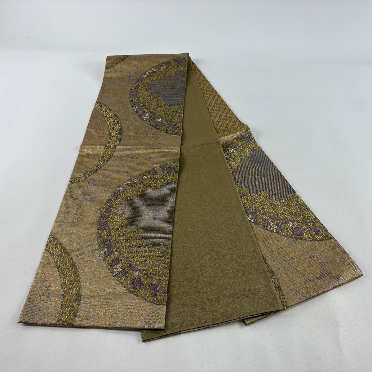 瓶郡色　花唐草　袋帯 袋帯 美品 秀品 花唐草 金糸 青 全通 正絹｜中古・古着