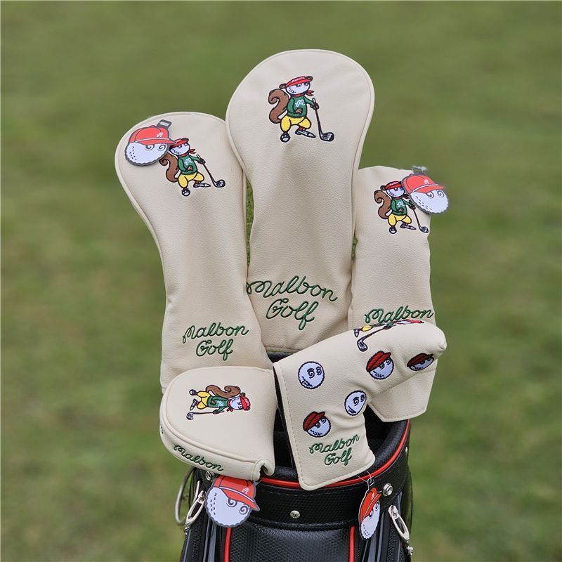 Malbon マルボン GOLF ゴルフクラブカバーゴルフ ヘッド カバー 5点セット リス ベージュ