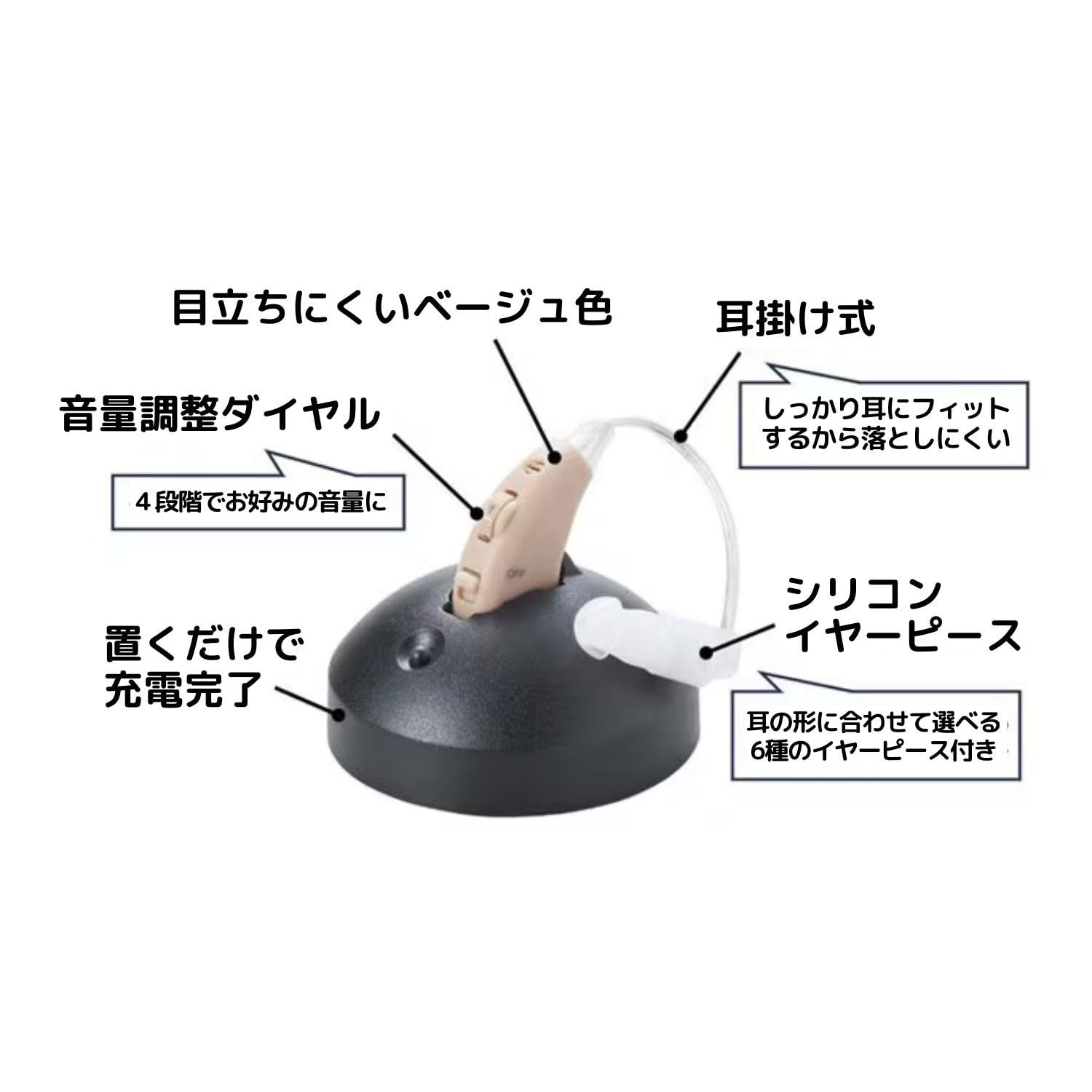 【専用】ShopJapan 楽ちんヒアリングM (ベージュ) 充電式集音器 ショップジャパン 充電式集音器 楽ちんヒアリング 本体充電