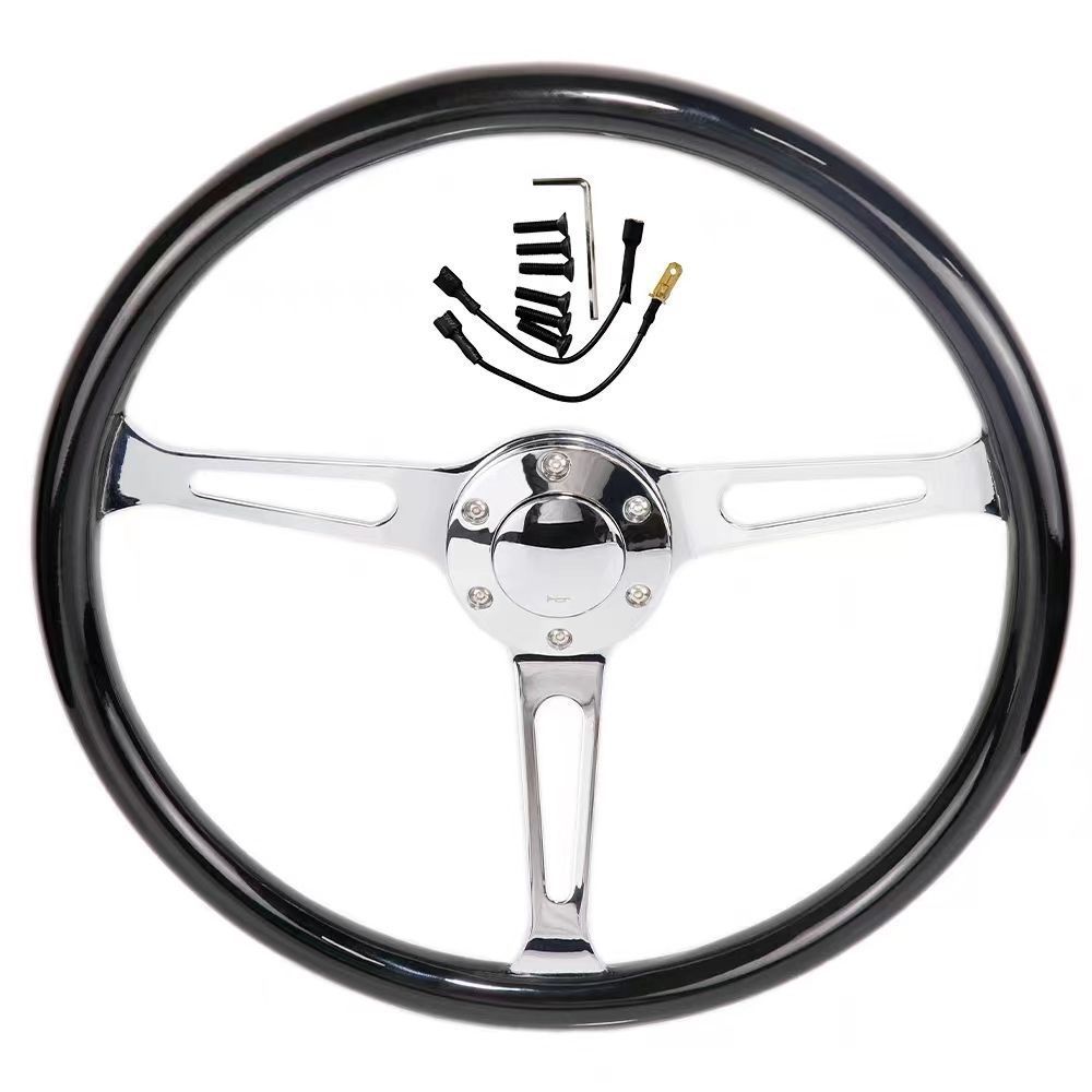 黒 ウッド金属3スポークステアリング本体15インチ380cm ウッドブラックステアリングトランペット付き カスタムステアリング ウッドステアリング ブラックウッドステアリング クラシックカー 3スポー FFCRYSTALESIA_COM