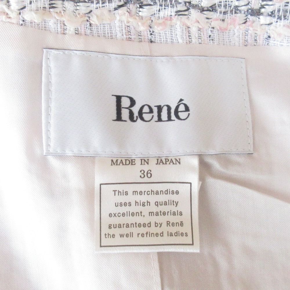 Rene ルネ ノーカラー ツイード ジャケット ハーフスリーブ