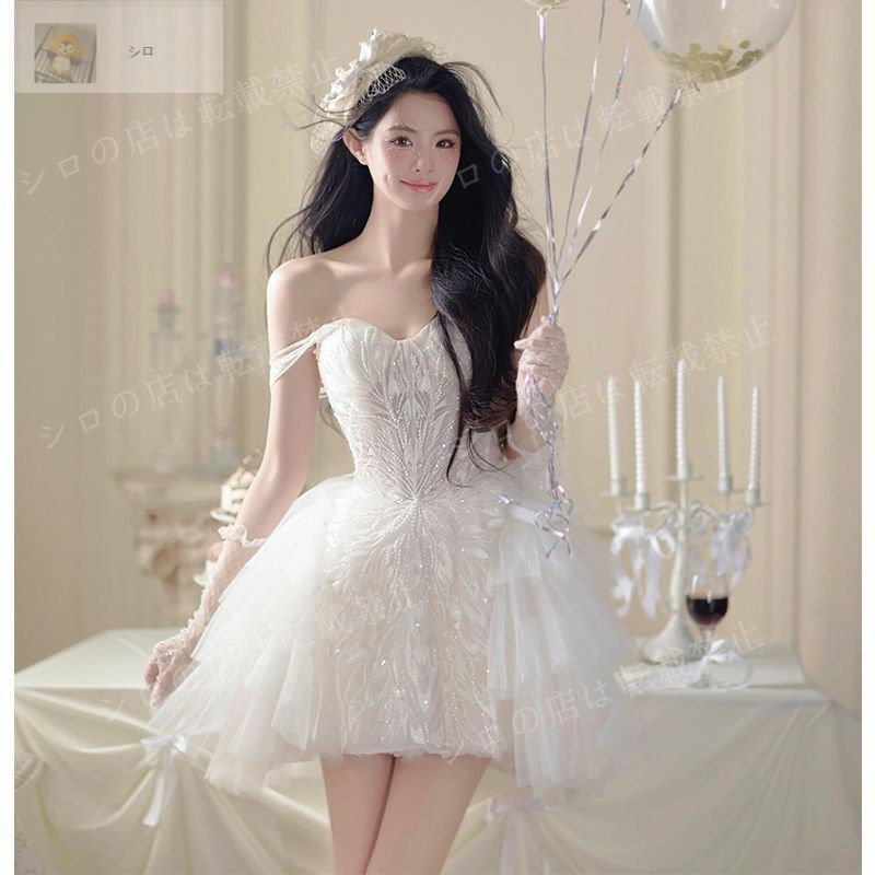 新品　未使用　レディース　ホワイト　白　ドレス　ワンピース　衣装　結婚式 Amazon | [Village H&T] ドレス ロングドレス レディース 刺繍
