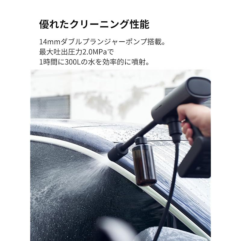 HOTO 高圧洗浄機 圧力洗浄機 強力な洗浄力 5つのモード 泡噴射モード 安全ロック機能 取り外し IPX6防水バッテリー 最大25分使用 Type-C充電 軽量設計 家庭用 プロ用 1